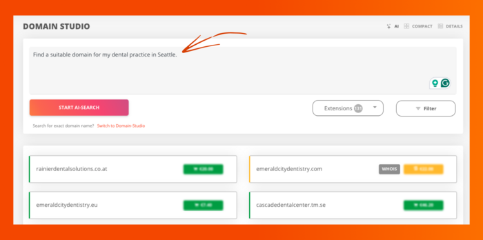 AI search in domain studio