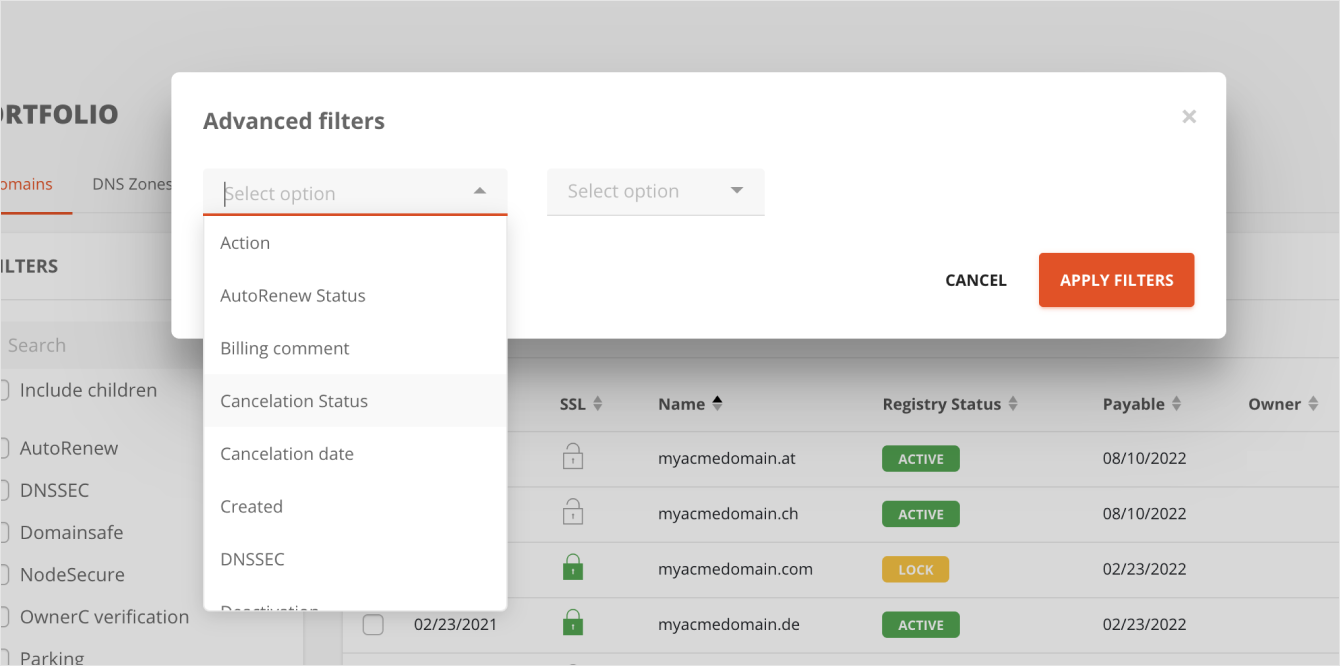 Portfolio TTL filter in AutoDNS