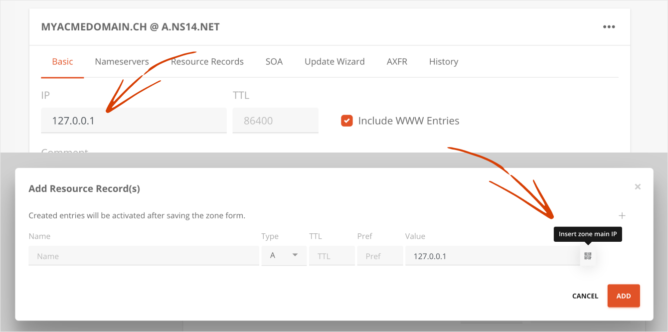 Ressource records of subdomains