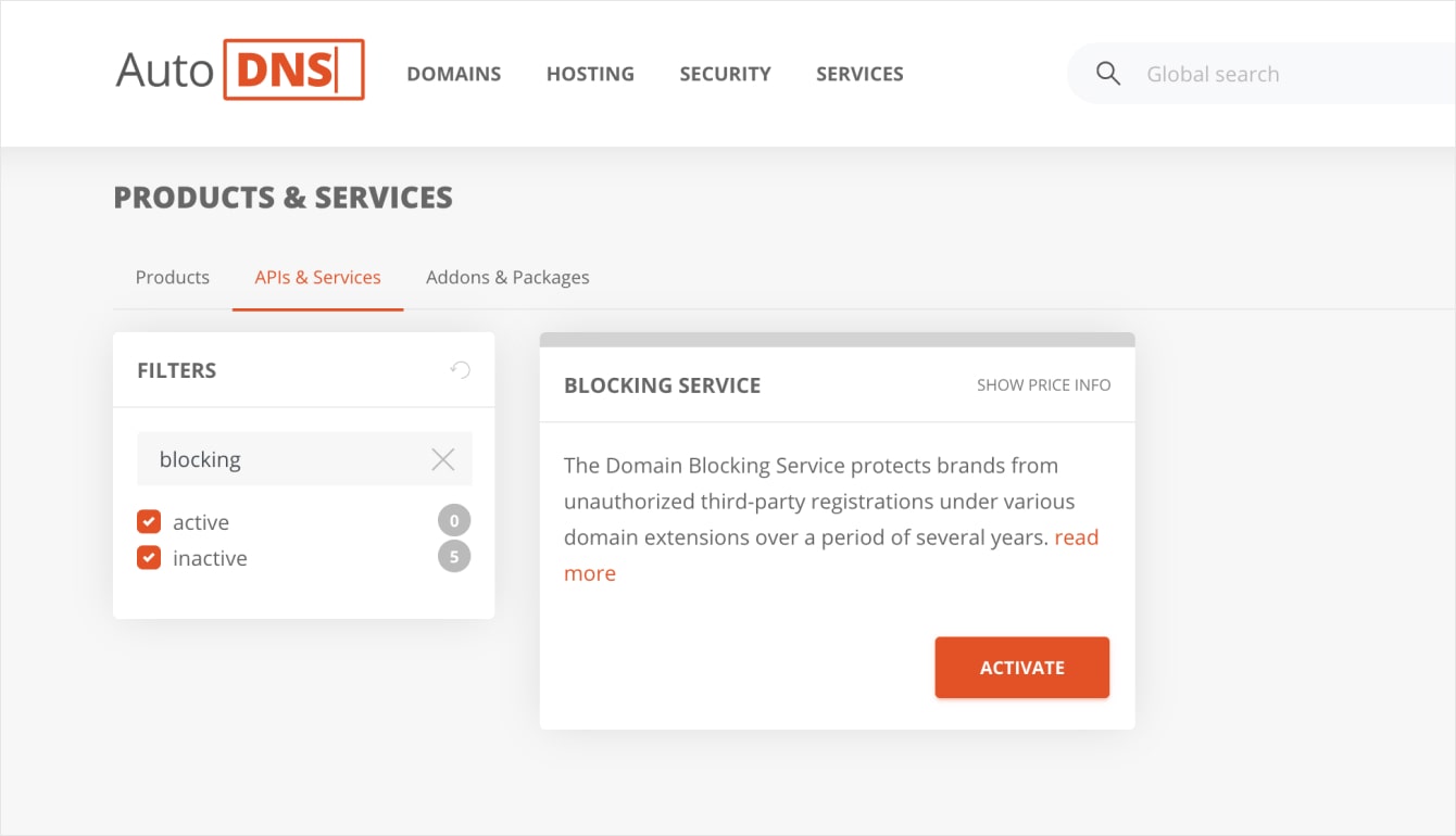 New in AutoDNS: Blocking Service